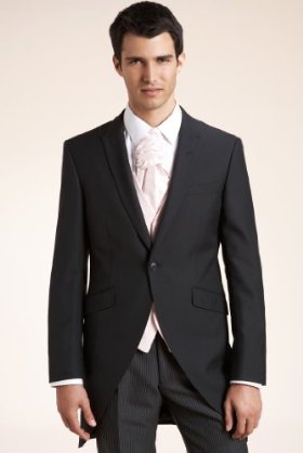 Men;s formal wedding suit in black with pin stripe matching trousers