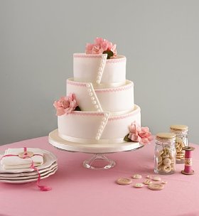 Three-tier set of cakes available in chocolate, fruit or all-butter sponge, or as a combination of all three.