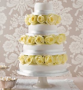 Traditional round cake with white or ivory icing