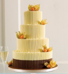 four-tiered chocolate wedding cake