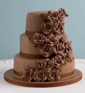 Wedding cake covered in soft chocolate