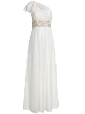 Stunning one shouldered maxi dress with beautiful silver floral detail 