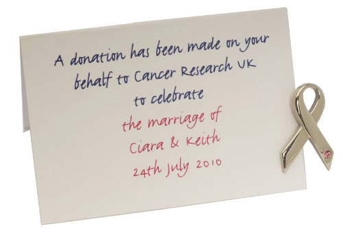 a personalised wedding favour from Cancer Research UK
