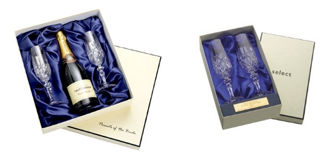 a pair of Champagne glasses presented in a silk lined gift box