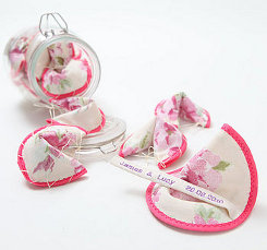 Fabric fortune cookie shaped personalised wedding favours