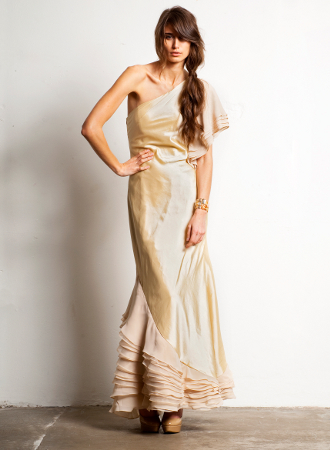 Asymmetric Taffeta full length gown
