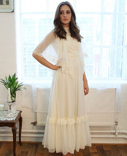 Vintage 1970s Angel Sleeved Wedding Dress